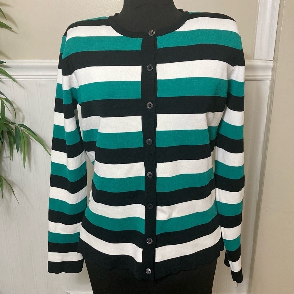Doncaster Women’s EUC Striped Button Up Cardigan Sweater, size Medium